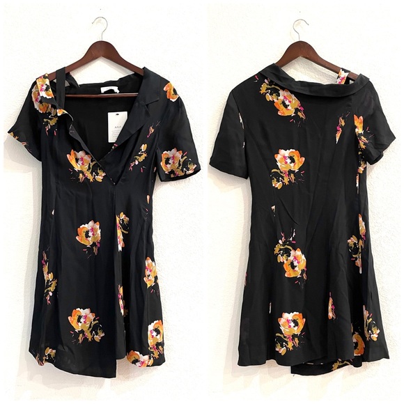 NWT A.L.C. Floral Silk Crepe Cold Shoulder Dress - Picture 7 of 13